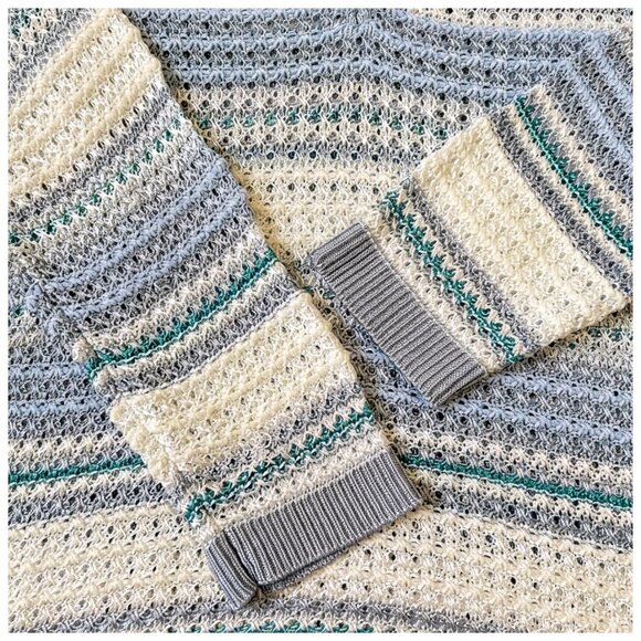 White House Black Market Striped Open Knit Sweater Blue White M Coastal Chic - Picture 4 of 9